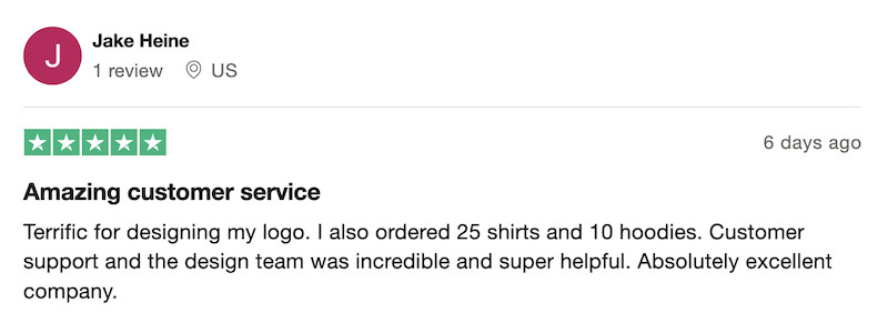 A person on Trustpilot shares they think Design.com has excellent customer service.