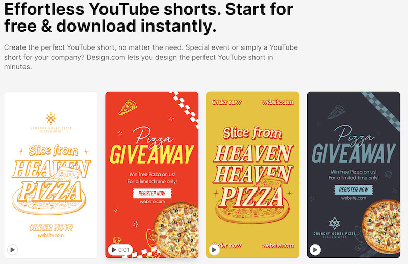 Design.com comes with tools to create custom YouTube shorts. 