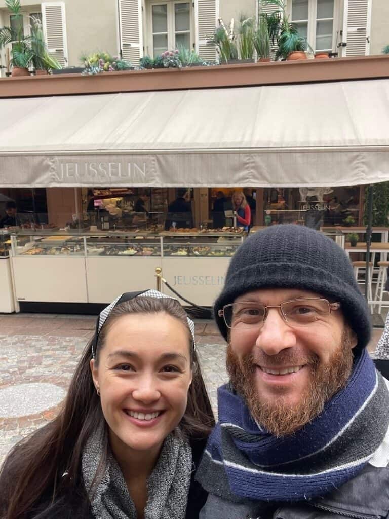 Caterer and street vendor, Jeusselin Traiteur, with delicious food on Rue Cler in Paris. 