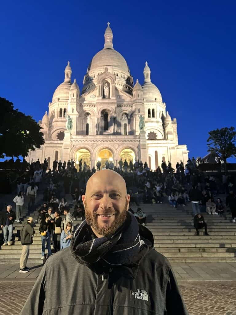 In front of the Sacre Coer in Montmartre, Paris. 